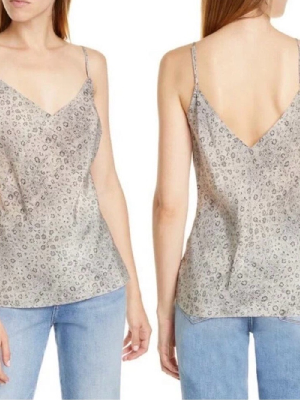 Frame Denim Beige Gray Leopard-Print Silk Cami